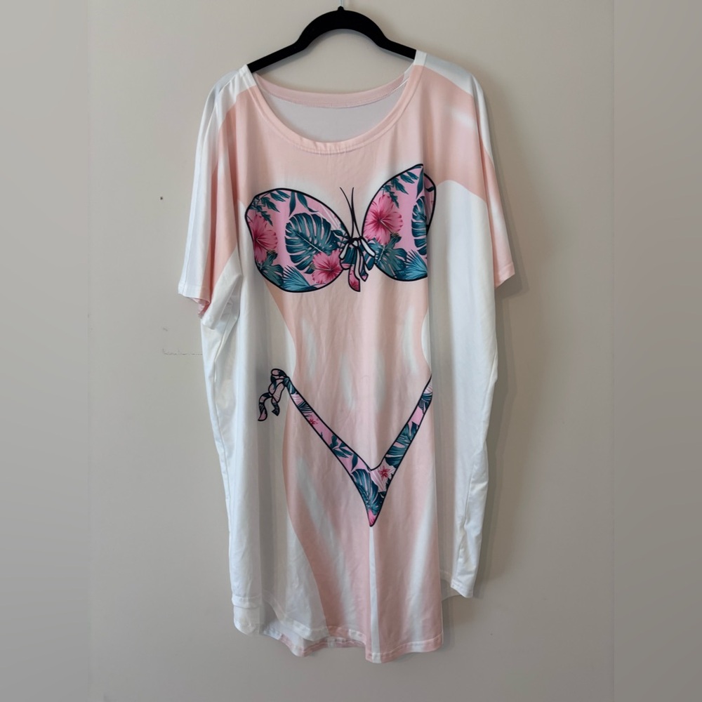 Pink and White Graphic T-Shirt Dress